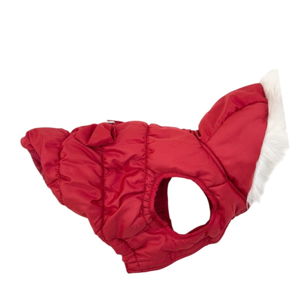 Wagby Red Quilted Pet Puffer Jacket with Faux Fur Trim